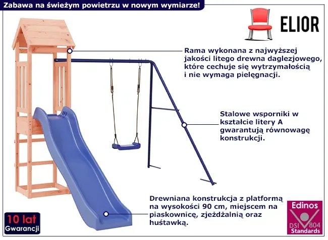 Ogrodowy plac zabaw z huśtawką i zjeżdżalnią W7-C24