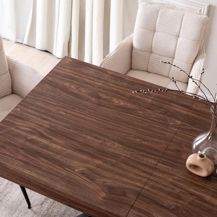 Stół Prostokątny Rozkładany HAMPTON 160-240 cm Orzech/Czarny do Jadalni Nowoczesny Loft