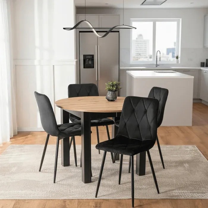 Stół Okrągły Rozkładany HARRY 102-142 cm Dąb Artisan/Czarny Loft