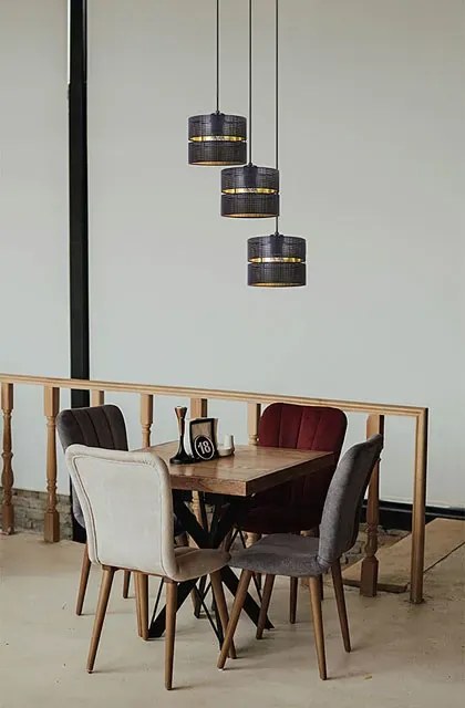 Potrójna lampa wisząca z czarno-złotymi abażurami M2-G28