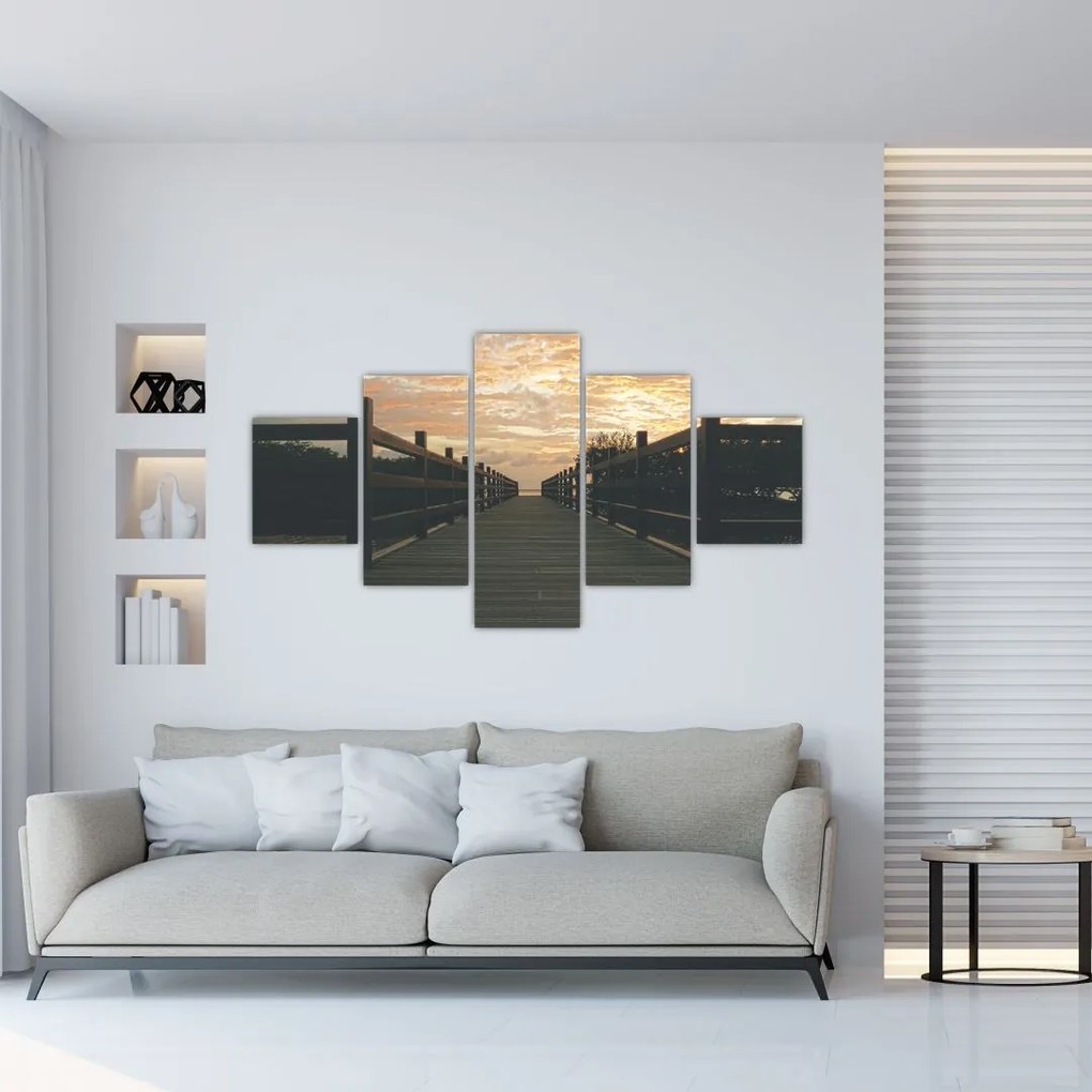 Obraz drewnianego pomostu nad jeziorem (125x70 cm)