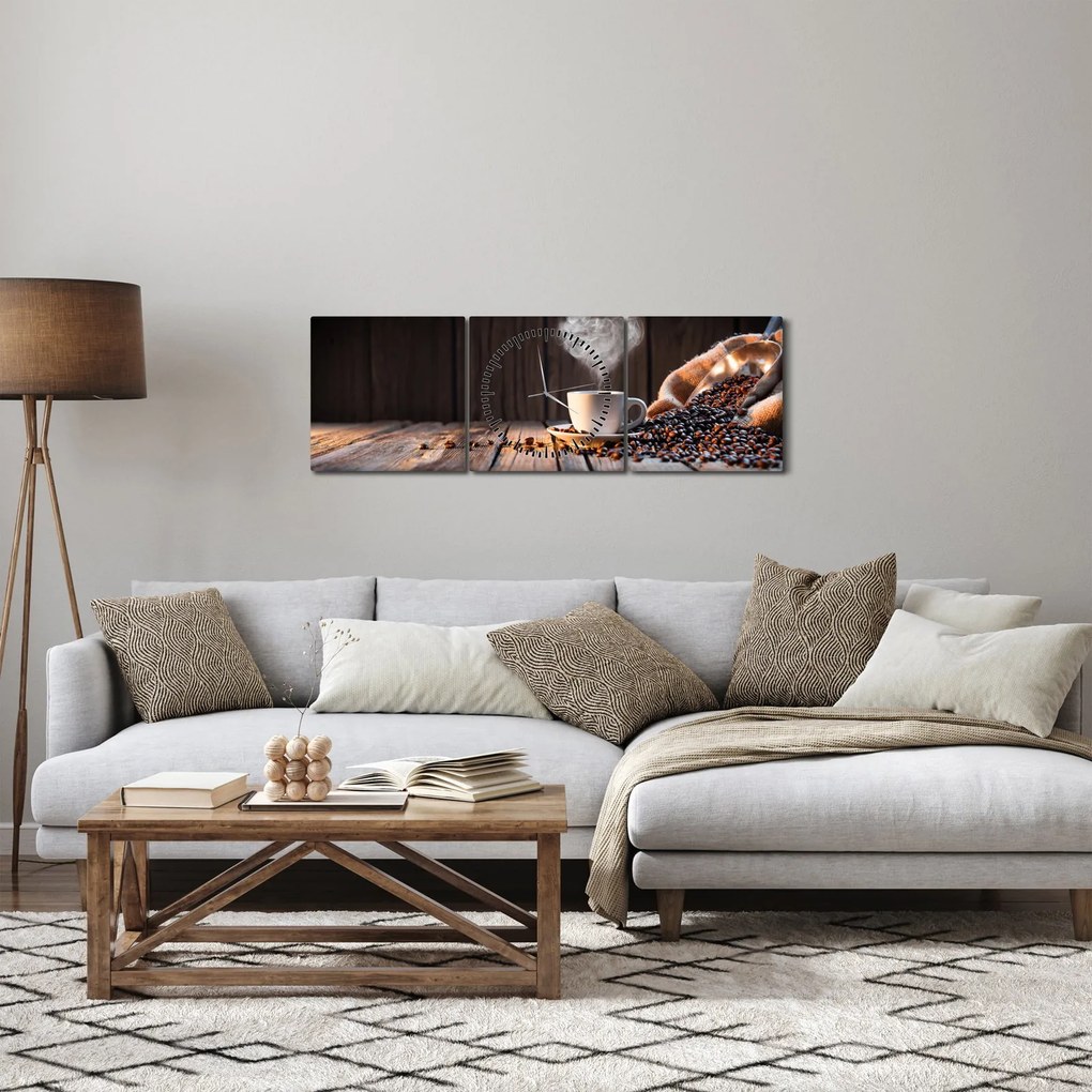 Obraz - Czas na kawę (z zegarem) (90x30 cm)