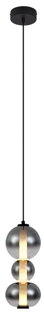 Lampa wisząca Art Deco czarna z przydymionym i przezroczystym szkłem 3-źródłowa z LED - Lizzy ArtDeco Oswietlenie wewnetrzne