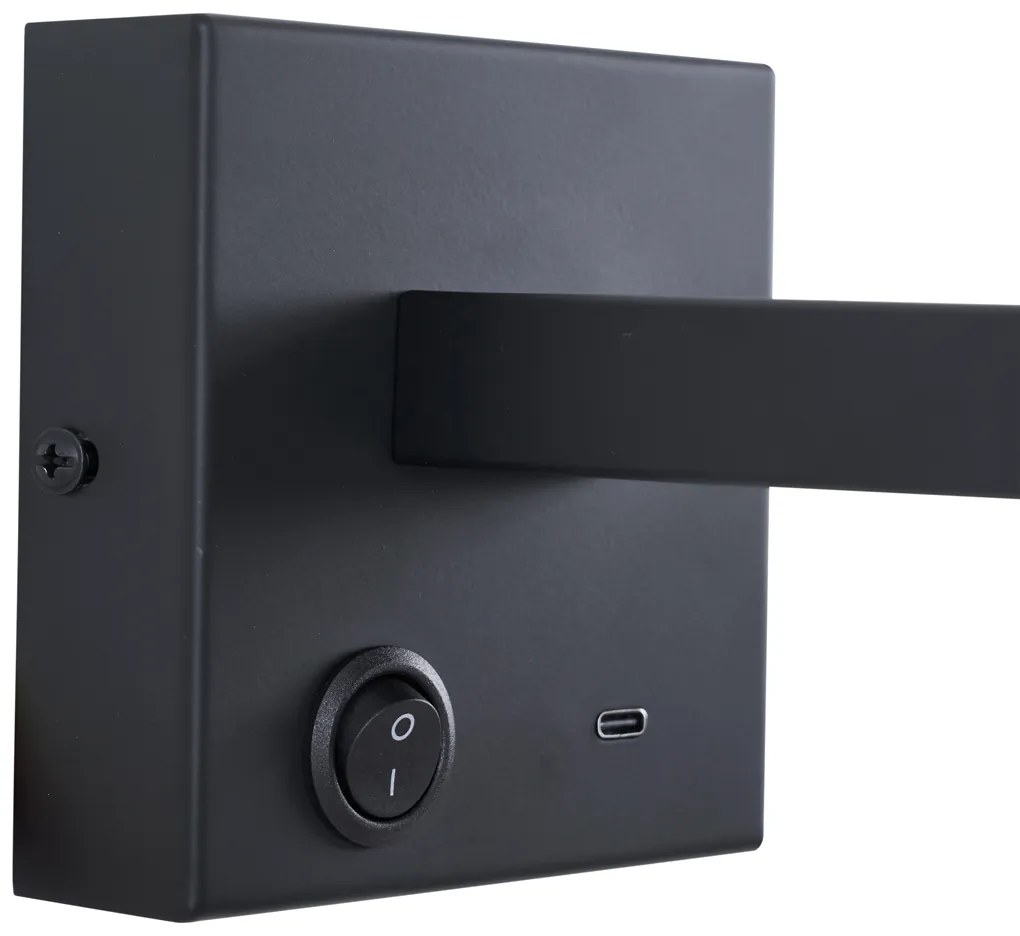 Nowoczesny czarny Kinkiet / Lampa scienna z USB-C z możliwością regulacji nachylenia - Rex Nowoczesny Oswietlenie wewnetrzne