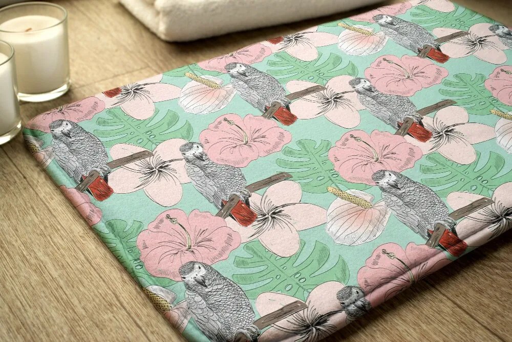 Antypoślizgowy dywanik łazienkowy Antypoślizgowy dywanik łazienkowy Ptaki Papuga Kwiaty