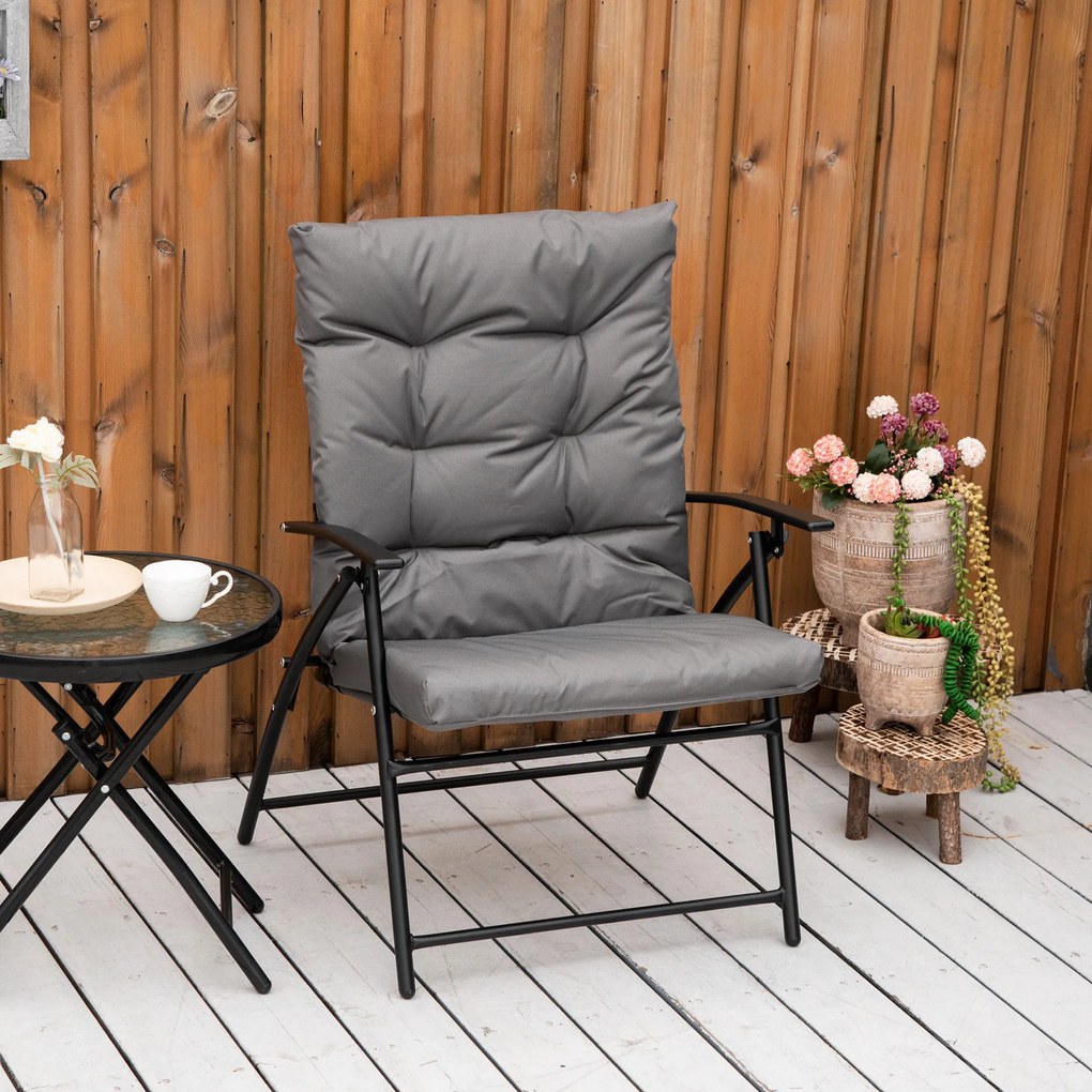 Outsunny Składane krzesło kempingowe, z poduszką siedziskową i oparciem, regulowane, Szary