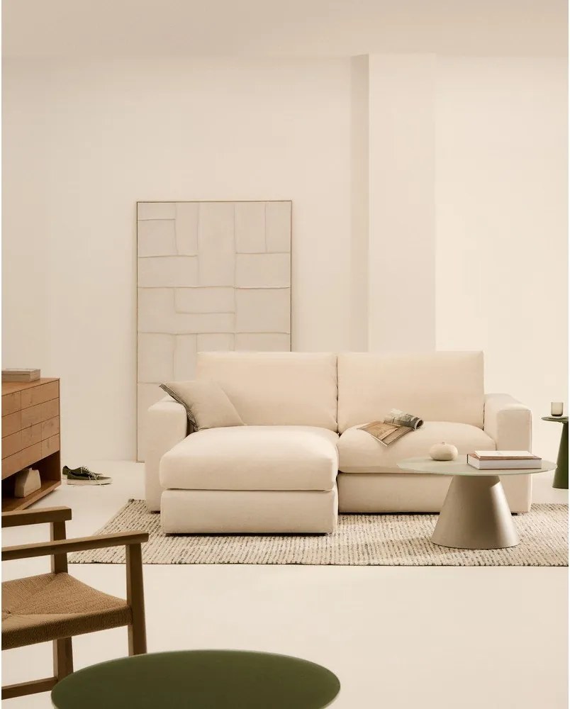 Beżowy narożnik z tkaniny szenilowej (lewostronny/z szezlongiem) Alea – Kave Home