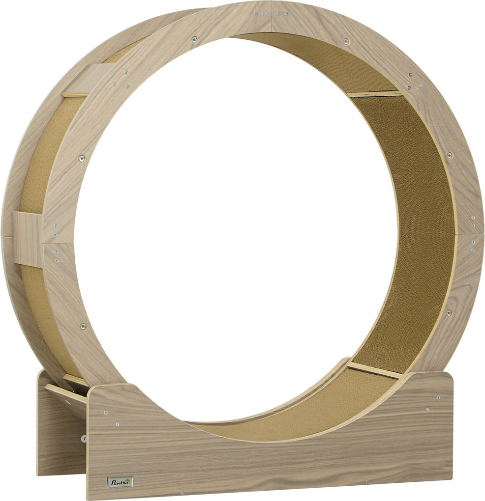 PawHut Bieżnia dla Kota, Koło dla Kota 91 cm z Hamulcem, Mata Do Drapania, Koło dla Zdrowej Aktywności Kolor Orzechowy