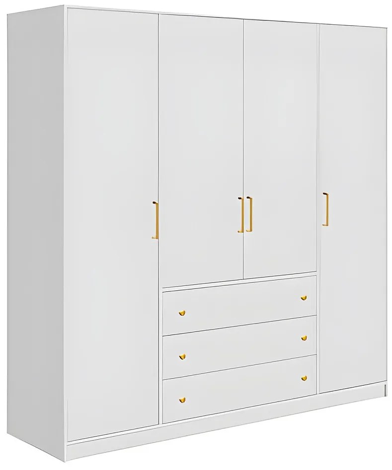 Szafa 4-drzwiowa z 3 szufladami - dł. 196 cm - Biały - LIZANDRO