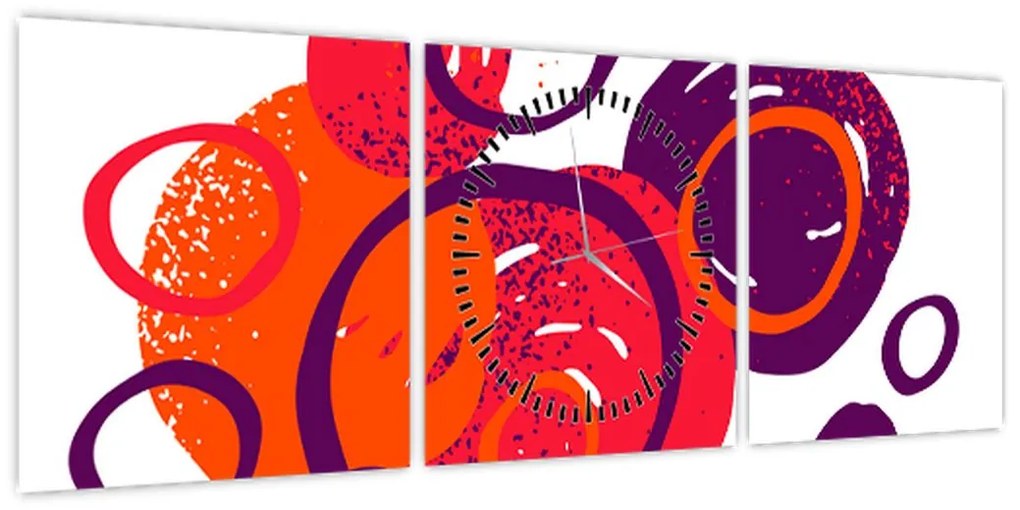 Obraz - Motyw z kółkami w ciepłych kolorach (z zegarem) (90x30 cm)