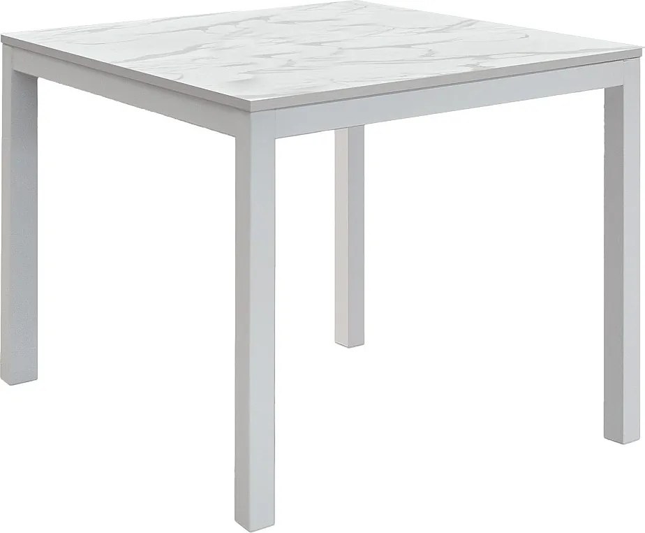 Drewniany stół, marmurowe wykończenie i biały metal, rozkładany 90x90 - TROPEA