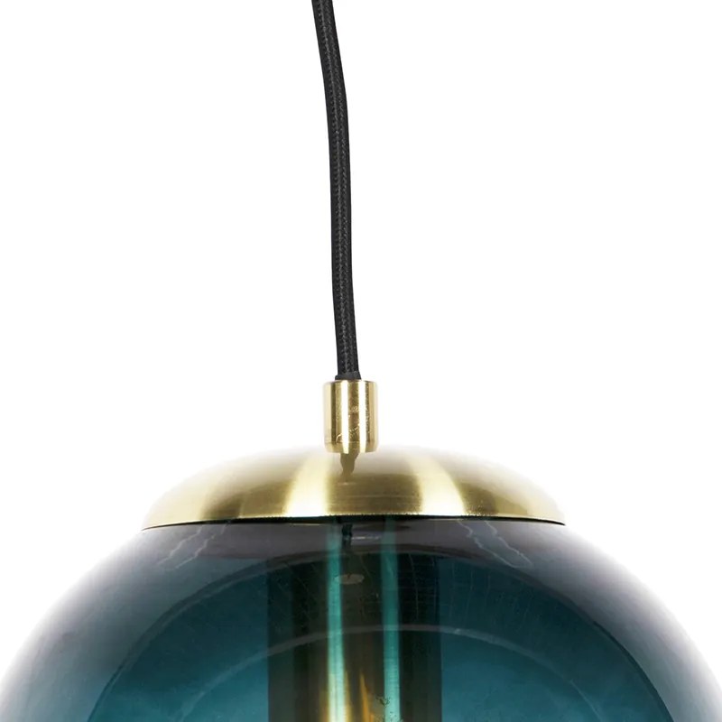Lampa wisząca w stylu art deco mosiądz z oceanicznym niebieskim szkłem 20 cm - Pallon ArtDeco Oswietlenie wewnetrzne