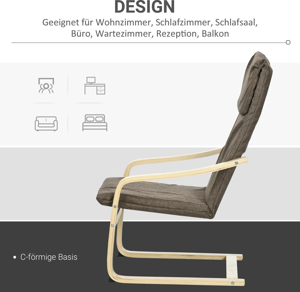 HOMCOM Fotel Relaksacyjny Brązowy Lniany Pokrycie z Drewnianym Stelażem Komfortowe Siedzisko z Podłokietnikami | Aosom PL