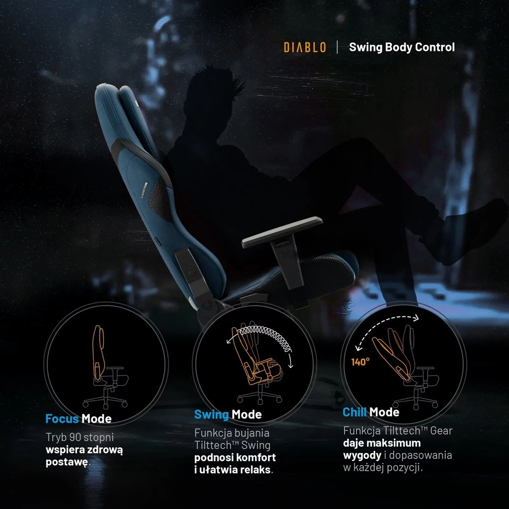 Fotel gamingowy materiałowy Diablo X-One Prime Normal Size, Meta Ocean