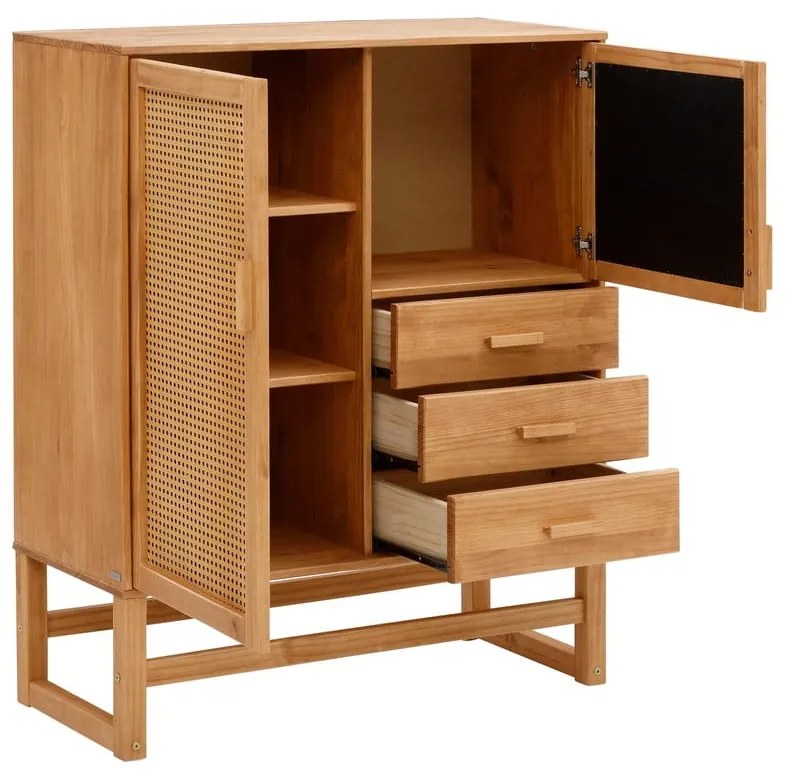 Komoda z drewna sosnowego z rattanowymi drzwiczkami Støraa Jolene, szer. 90 cm