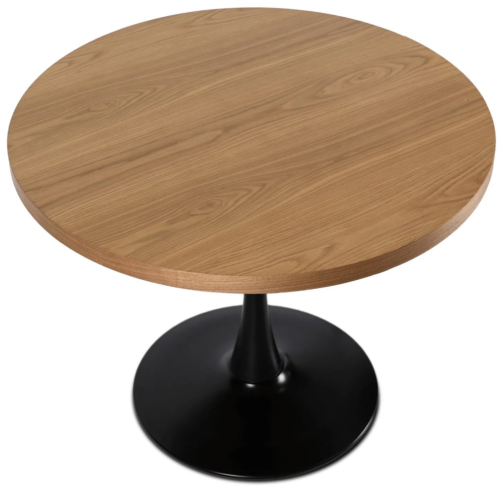 Zestaw Stół Okrągły LINO 100 cm Dąb Złoty/Czarny i 4 Krzesła Tapicerowane do Jadalni RIO Czarne Welurowe Nowoczesne Loft