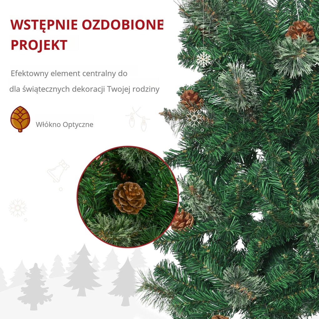 HOMCOM Sztuczna Choinka, Smukła, z Szyszkami, Ognioodporna, 54 x 195 cm, Zielona | Aosom PL