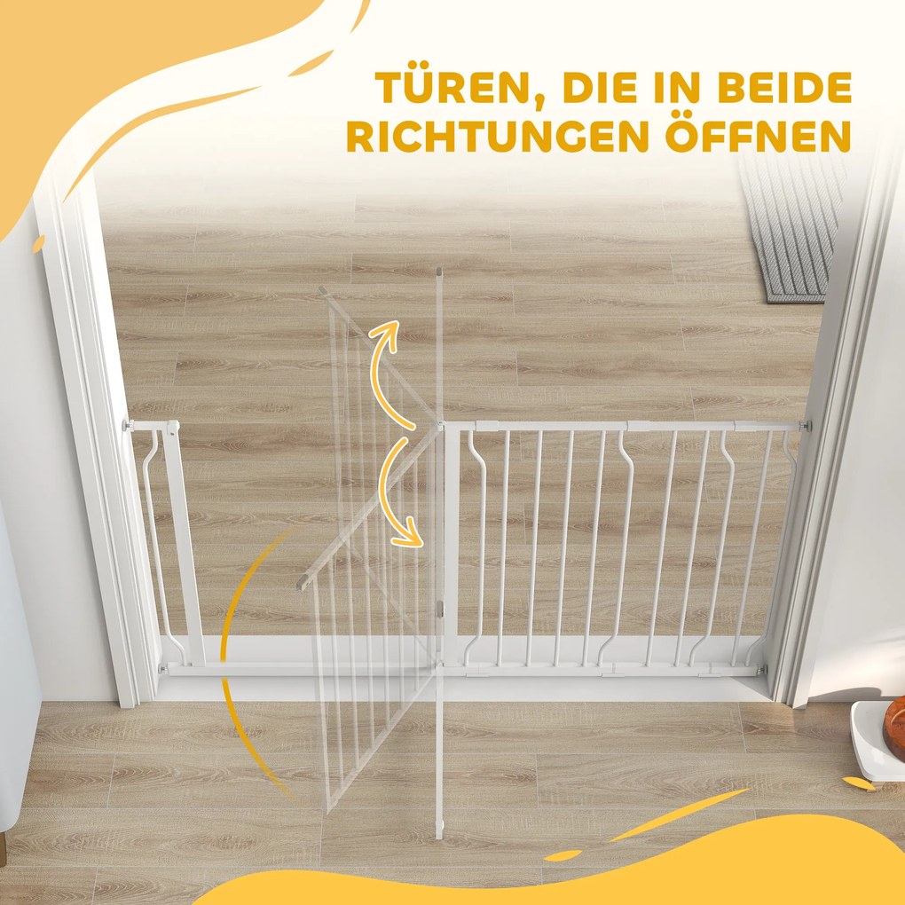 PawHut Bramka Ochronna dla Psów, Regulowana 75-145cm, Montaż Bez Wiercenia, Stalowa Rama, Biały