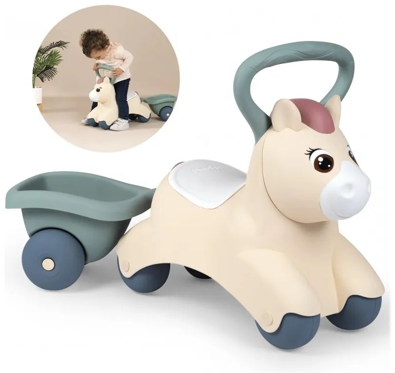 Smoby little pierwszy jeździk pony ride-on kucyk z przyczepką