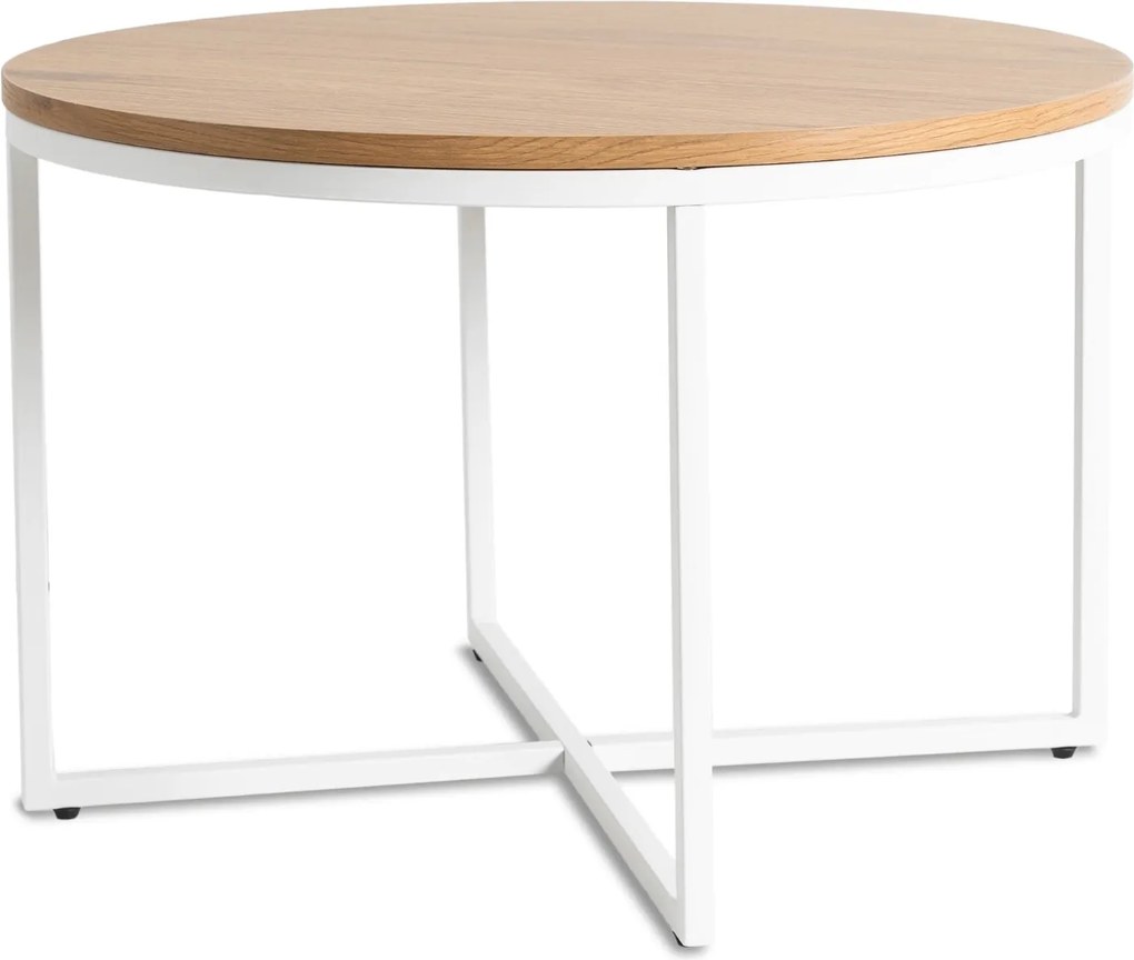 Stolik kawowy skandynawski Hantel 70 cm, okrągły, dąb złoty/biały