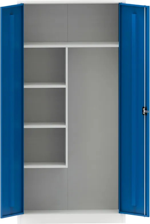 Uniwersalna szafka metalowa, 4 półki, 1950 x 950 x 500 mm, zmontowana, niebieskie drzwi