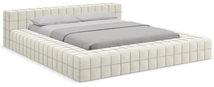 Kremowe tapicerowane łóżko dwuosobowe ze stelażem 160x200 cm Akela – Makamii