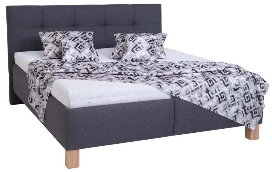 Tapicerowane łóżko z materacem i pojemnikiem na pościel MARIA 160x200 cm szare
