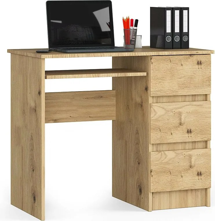 Biurko komputerowe AKORD A6 Dąb Artisan 90 cm prawe 3 szuflady kolor Dąb Artisan mat 1 półka 90x50x77 cm