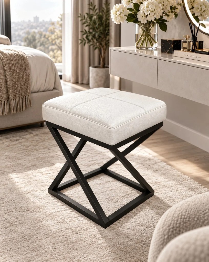 Pufa ZOA LOFT podstawa czarna : Kolor nogi - Czarna, Kolor tkaniny - EKO-SKÓRA - 10D, Typ tkaniny - Eko-skóra
