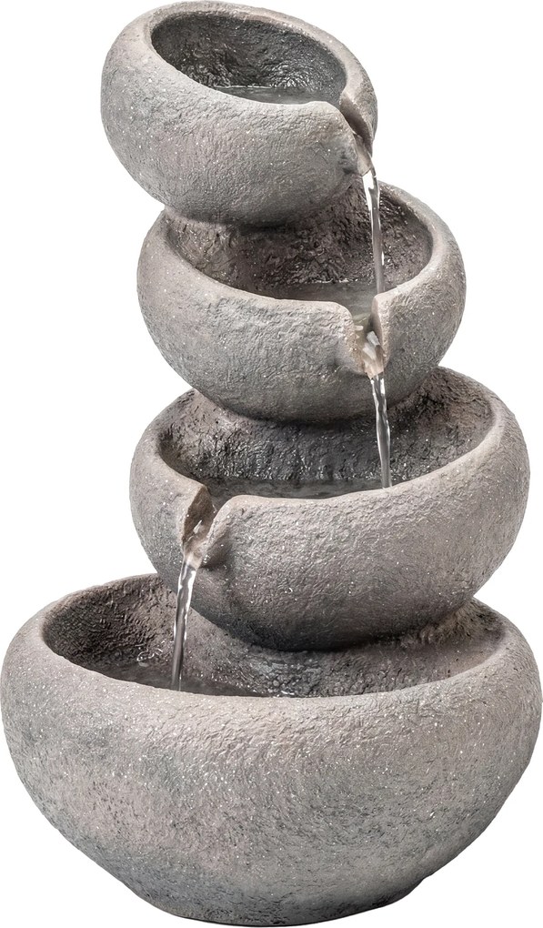 Outsunny Fontanna ogrodowa z żywicy, 4-stopniowy wodospad z LED, pompa, design w stylu kamienia, 35 x 32 x 50 cm | Aosom PL