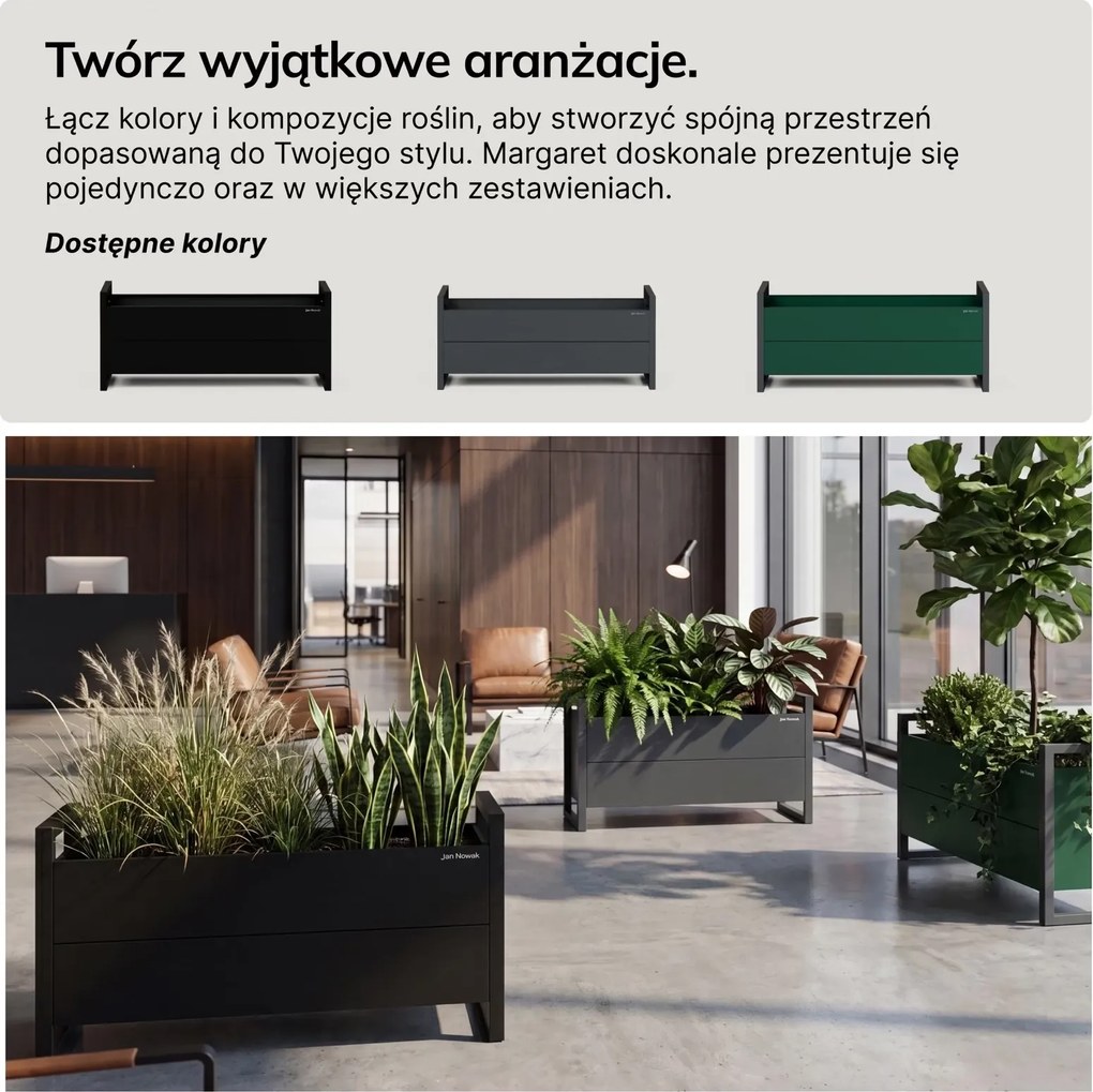 Donica zewnętrzna niska - osłona na rośliny Margaret, 100 x 38 x 43 cm, kolor butelkowa zieleń