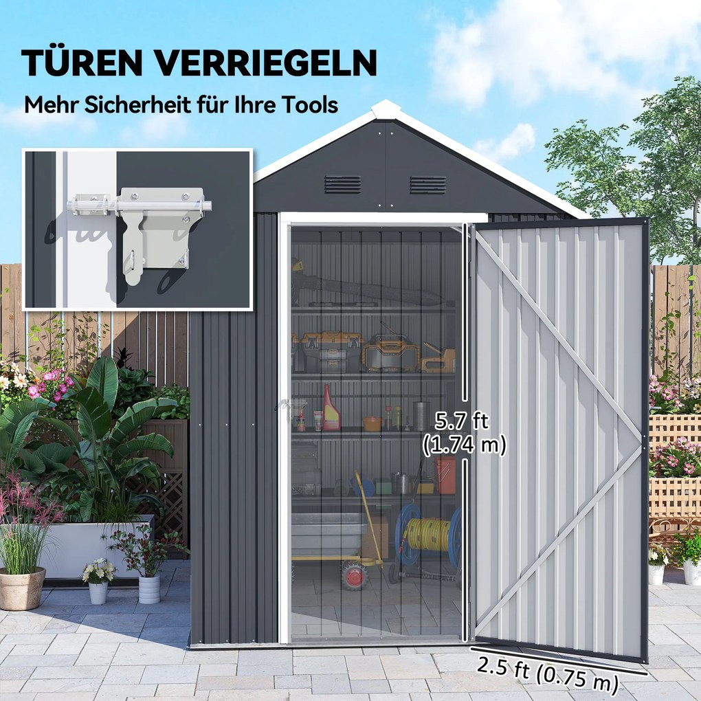 Outsunny Szopa Ogrodowa, Dom Narzędziowy z Metalu, Podwójne Drzwi, Okno, 259x172x222 cm, Szary/Biały