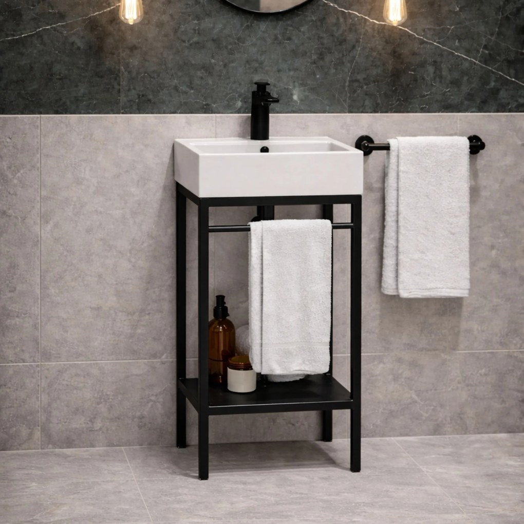 Zestaw umywalka z konglomeratu NAVI 70 x 45 cm + stojąca konsola NAVI Step | Różne kolory | Różne rozmiary : Kolor - Czarny, Otwory na baterię - Bez otworów, Rozmiar - 50 x 45 cm