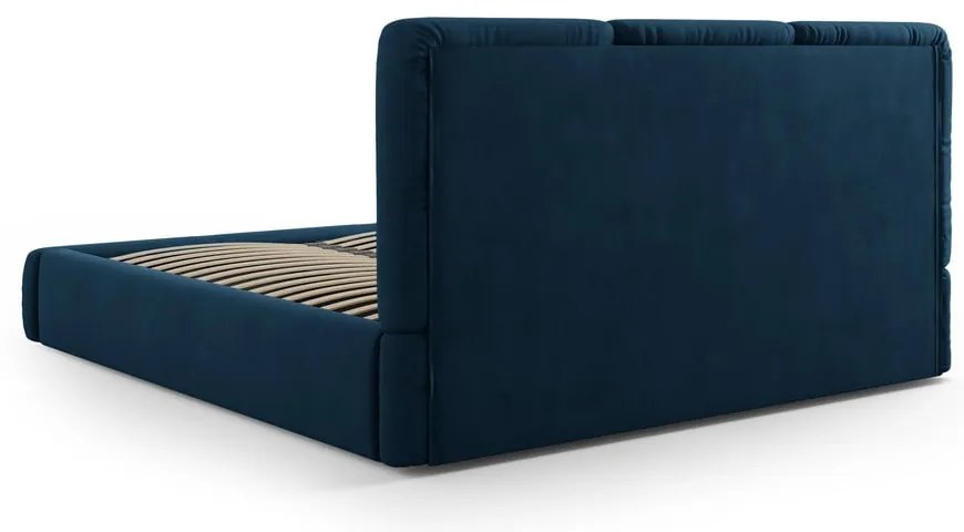 Ciemnoniebieskie tapicerowane łóżko dwuosobowe ze schowkiem i stelażem 140x200 cm Brody – Mazzini Beds