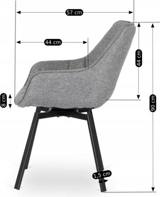 Krzesło Tapicerowane Obrotowe do Salonu LUNA 2 Szare Nowoczesne Loft