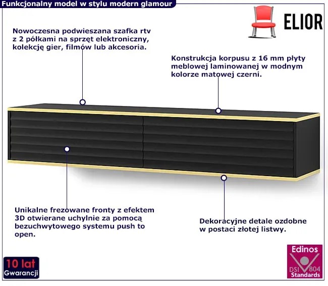Czarna naścienna frezowana szafka rtv S6-D35