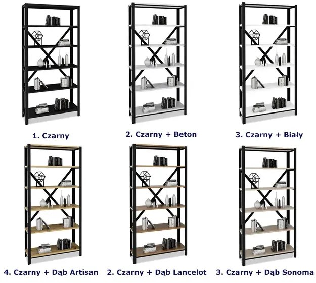 Regał loft z 6 półkami czarny + dąb sonoma Kiders