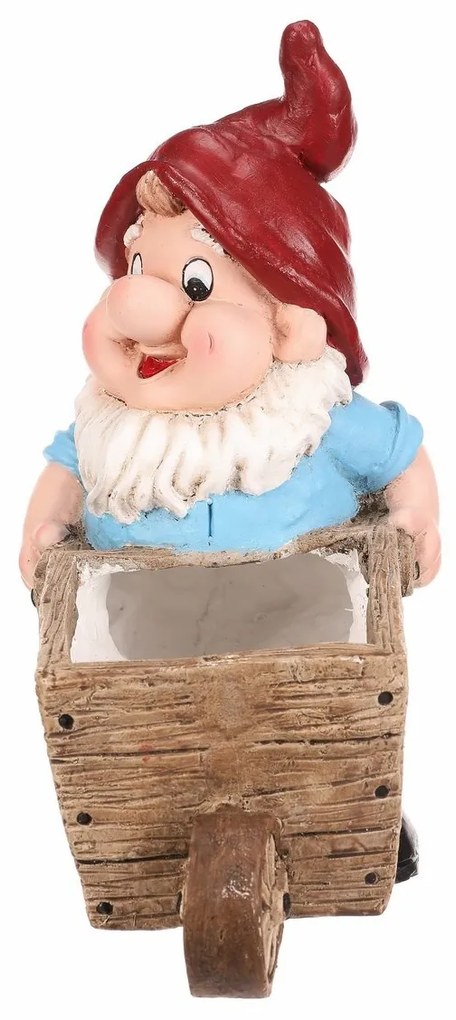Ogród dekoracja Krasnal z taczkami, czerwony, 31 x16 x 33 cm