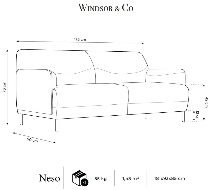 Jasnoszara sofa Windsor &amp; Co Sofas Neso, 175 cm