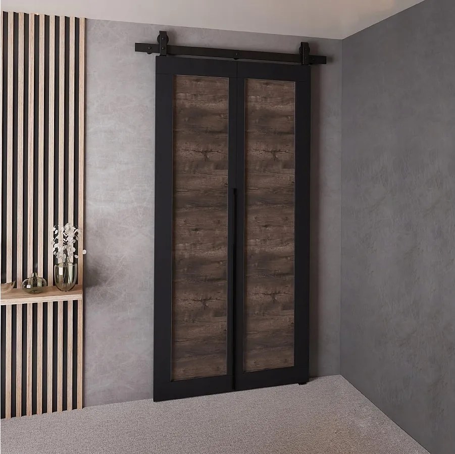 Drzwi Przesuwne QUDIO M1 Czarny + Jesion Ciemny 80