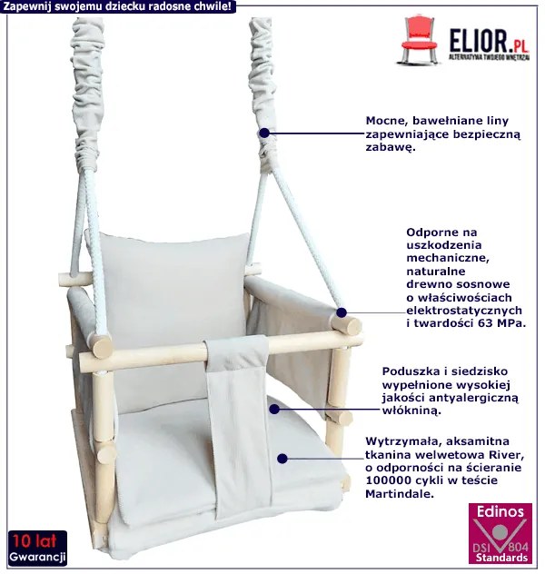 Beżowa drewniana huśtawka dziecięca 3w1 N5-H57