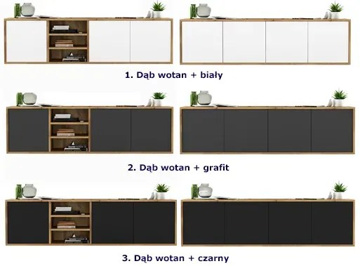Komplet wiszących szafek rtv dąb wotan + grafit - Avila 15X
