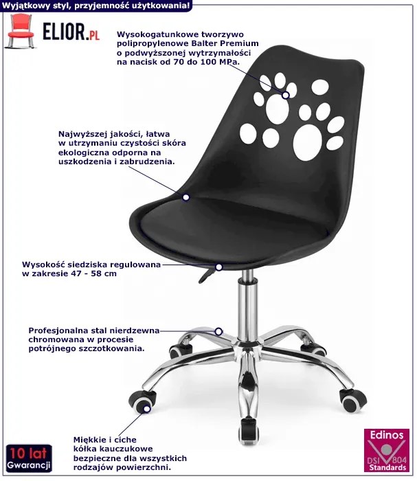 Czarne ergonomiczne krzesło obrotowe do nauki dla dziecka - Selva