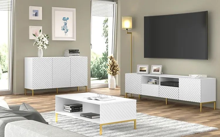 Komoda w stylu glamour biały mat + złote nóżki - Resa 3X