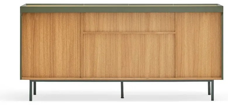 Zielono-naturalna niska komoda w dekorze dębu 165x78 cm Arista – Teulat