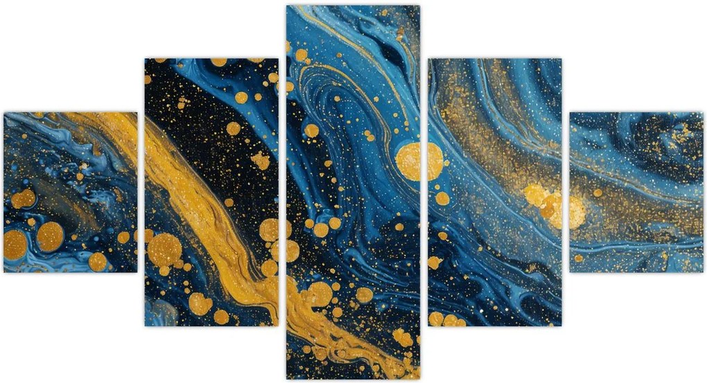 Obraz - Niebieska abstrakcja ze złotem (125x70 cm)