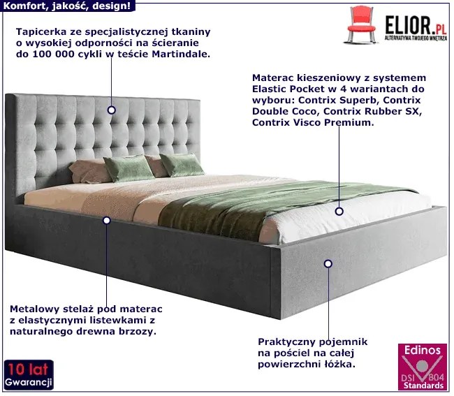 Łóżko małżeńskie ze schowkiem 160x200 Pikaro 3X - 36 kolorów