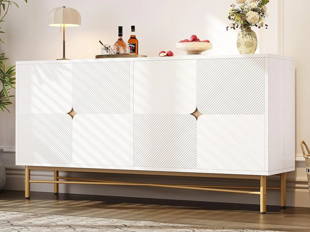 Nowoczesny bufet 160×40×82 cm - z 4 drzwiami - metalowe nogi - płyta wiórowa - biały