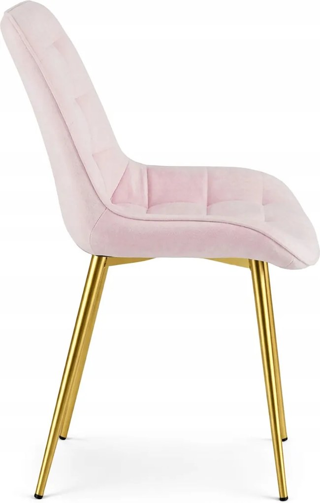 Różowe krzesło do kuchni BERA aksamitne ze złotymi nogami