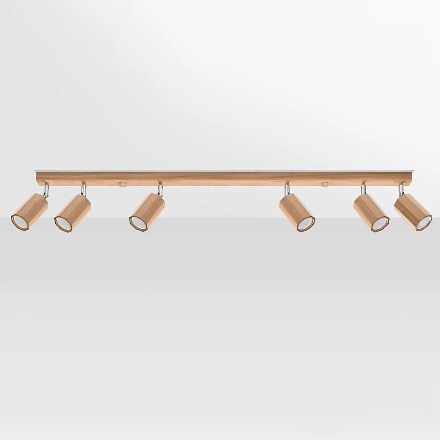 Plafony skandynawski Xenor, drewno - 6 źródło światła 4000K - L.120 x H.20 cm - dąb